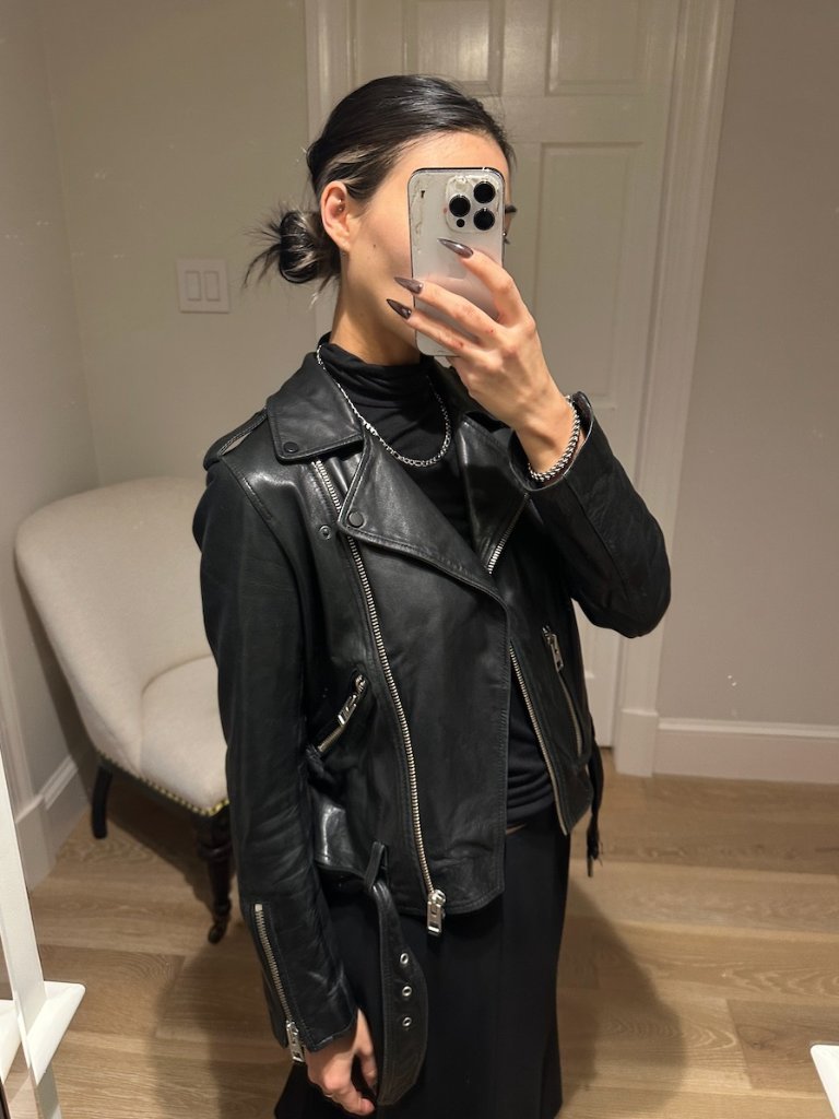 All Saints Black Balfern Leather Biker Jacket Us 6 Small, Lightly Worn